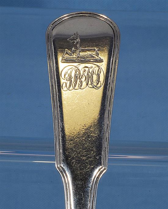 A George III silver straining spoon, Length 12”/305mm Weight: 5.3oz/149grms.